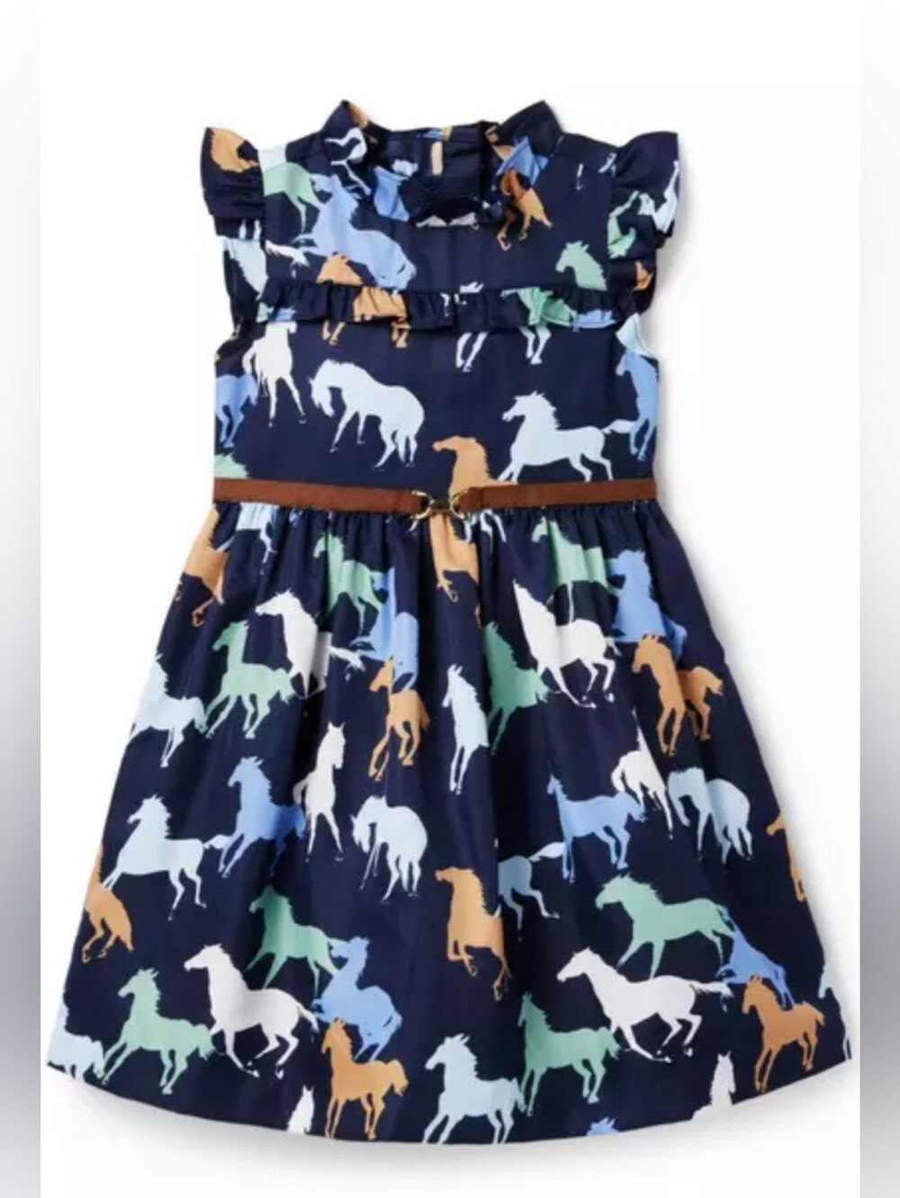 Janie & Jack navy blue Running Horse print equestrian dress